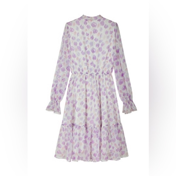 NWT Bow Tie Neck Floral Print Button Front Ruffle Hem A-line Dress Lilac Size S - Picture 7 of 16